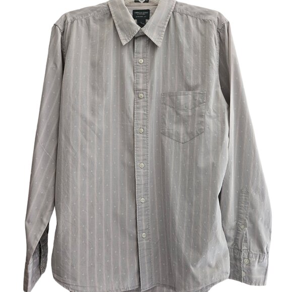 American Eagle -Men`s Button Striped Down Long Sleeve shirt size L - Picture 1 of 6